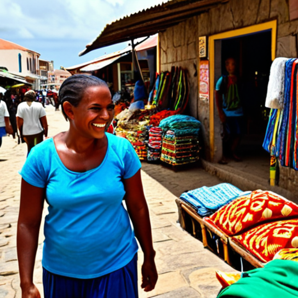 **
"A bustling marketplace in Praia, Cape Verde during the daytime. Focus on the vibrant colors of textiles and produce. A fully clothed tourist is carefully holding their bag close, but smiling and interacting with a friendly vendor. The scene is generally safe and well-lit. Appropriate content. Safe for work. Perfect anatomy of all people depicted. Professional quality, high resolution, natural pose, modest clothing."
**