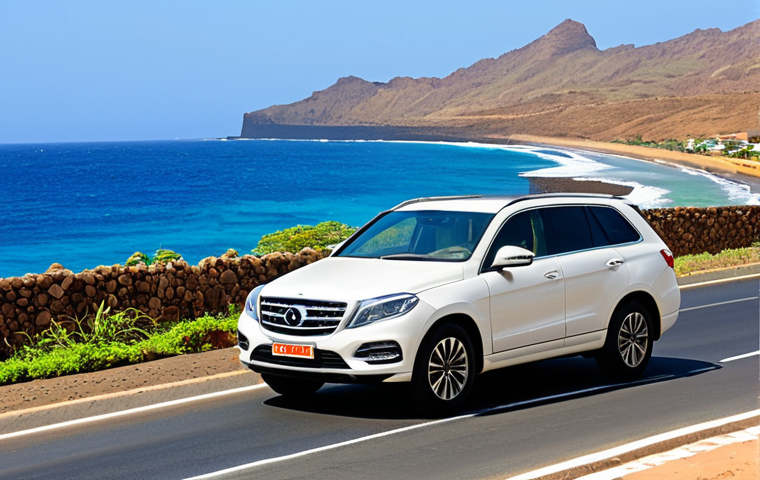 Cape Verde Coastal Road**
"A fully clothed traveler in appropriate attire driving a modest SUV on a coastal road in Cape Verde, ocean view, daytime, clear skies, safe for work, perfect anatomy, natural proportions, professional photography, high quality, family-friendly, appropriate content, fully clothed, professional."
**