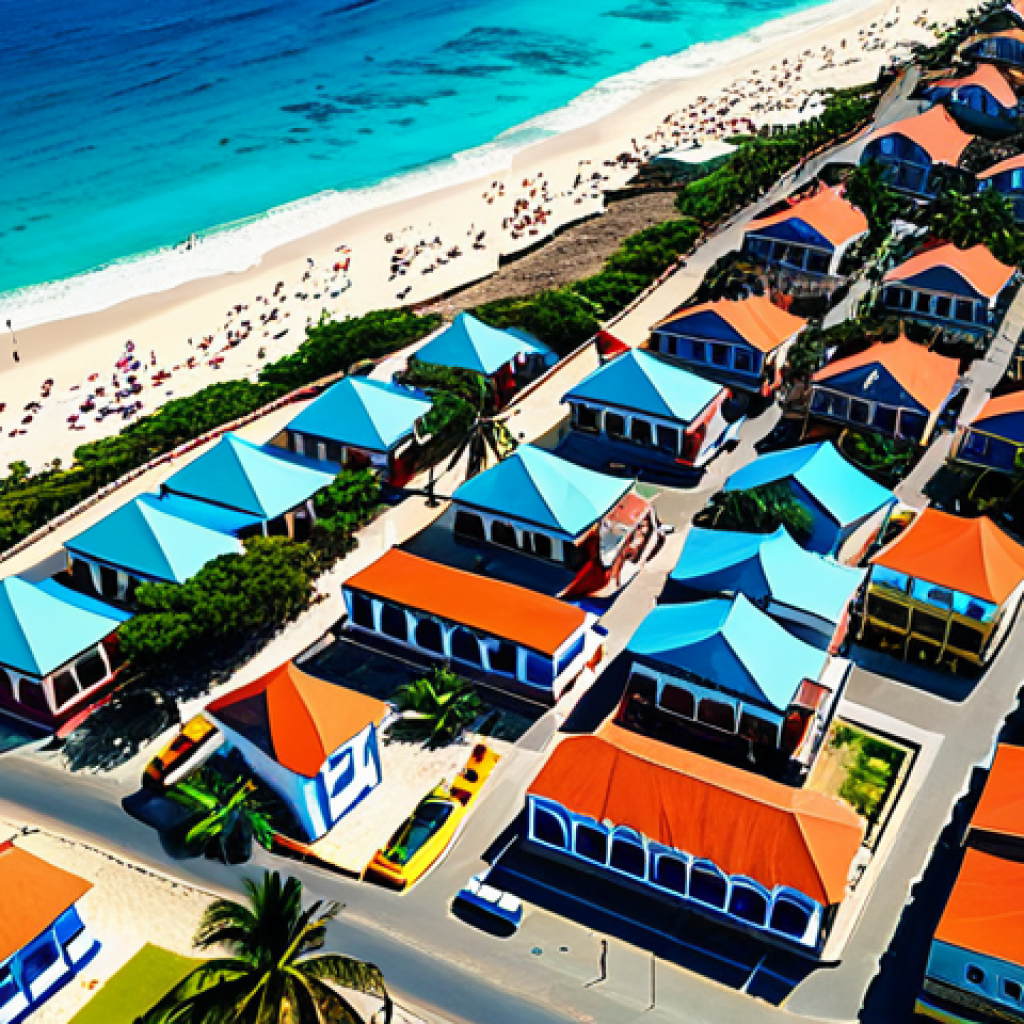 카보베르데 주택 구매 방법 - **
A vibrant aerial view of Santa Maria, Sal Island, Cape Verde. Showcases colorful buildings, prist...