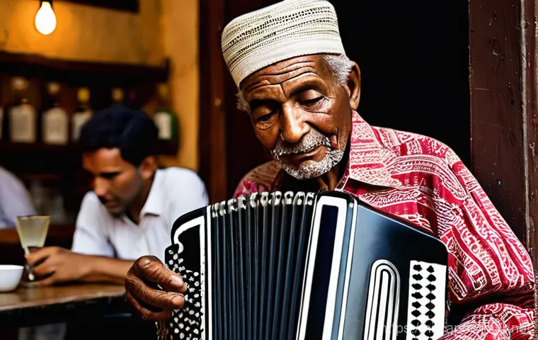 카보베르데 푸나나 음악 역사 - **Prompt 1: "A soulful traditional Funaná performance in a rustic Cape Verdean cafe.** An elderly, c...